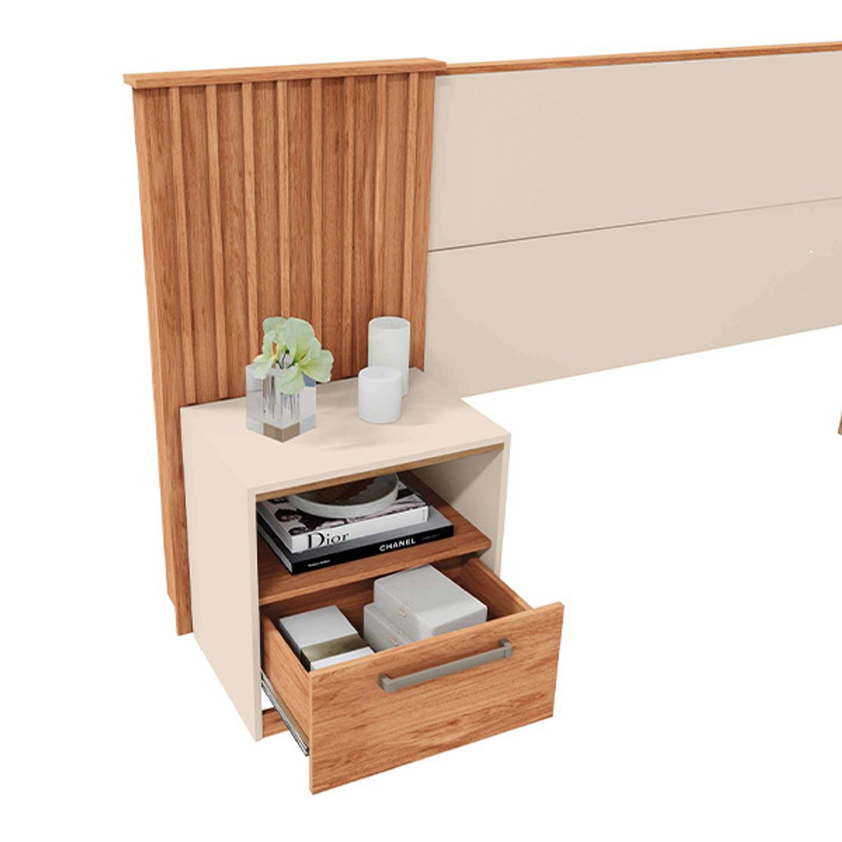 CONJUNTO CABECERA + MESITA DE LUZ LUCIUS HASTA 2.00  FREIJO|OFF WHITE - 2