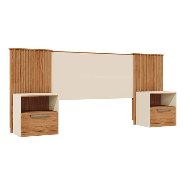 CONJUNTO CABECERA + MESITA DE LUZ LUCIUS HASTA 2.00  FREIJO|OFF WHITE