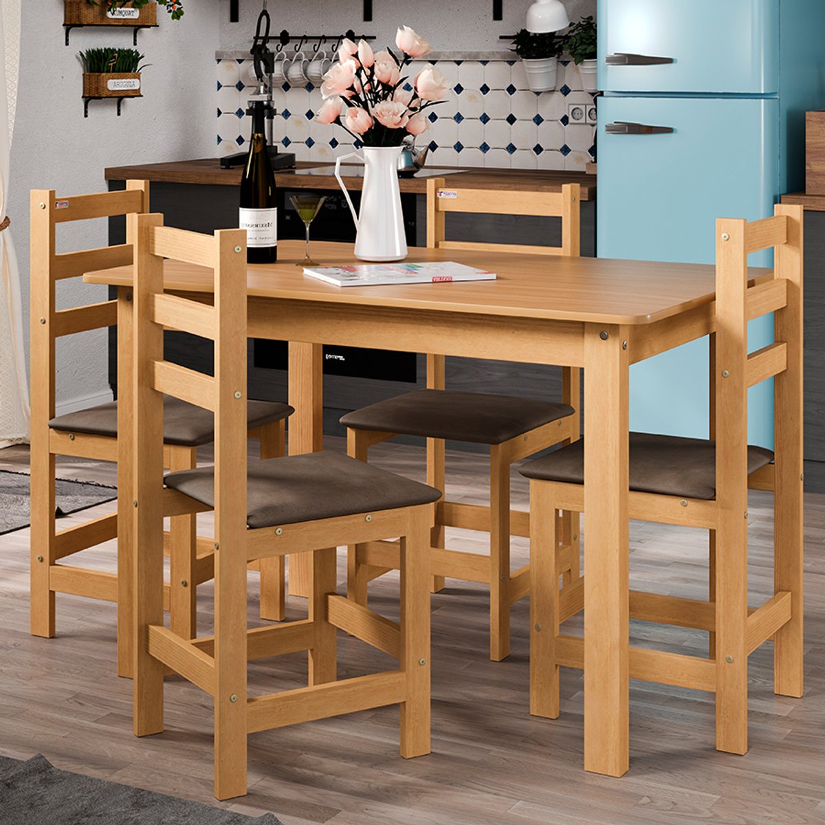 CONJUNTO COMEDOR 1190 4 SILLAS BRASIL MADERA TOZETTO CARVALLO | CHOCOLATE