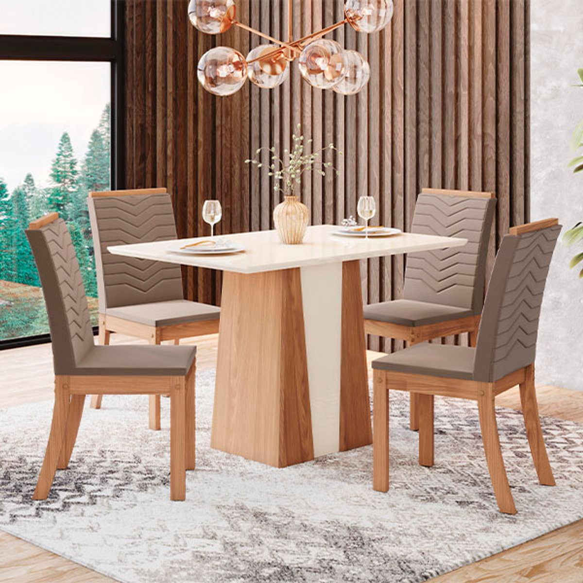 CONJUNTO COMEDOR 1200 SIN VIDRIO ORUS 4 SILLAS ISA TELA MARRON ALMENDRA - 7