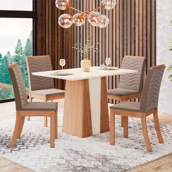 CONJUNTO COMEDOR 1200 SIN VIDRIO ORUS 4 SILLAS ISA TELA MARRON ALMENDRA
