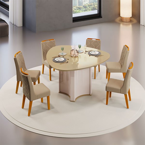 CONJUNTO COMEDOR 1360 CON TAMPO ORGANICO REDONDO CHANEL 6 SILLAS 