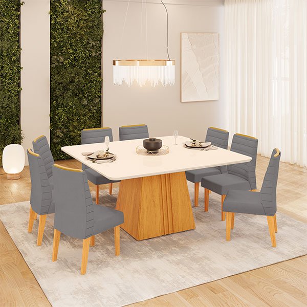 CONJUNTO COMEDOR 1360 CON VIDRIO ITALIA 8 SILLAS