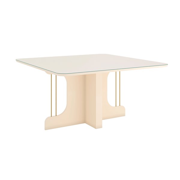 CONJUNTO COMEDOR 1500 CON VIDRIO MAVI 8 SILLAS IVY OFF WHITE | TAPIZADO CORANO CARAMELO | CREME