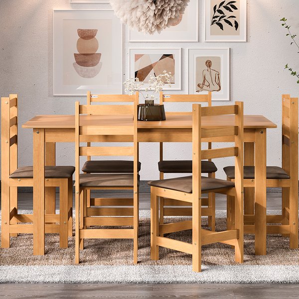 CONJUNTO COMEDOR 1540 6 SILLAS BRASIL MADERA TOZETTO CARVALLO | CHOCOLATE