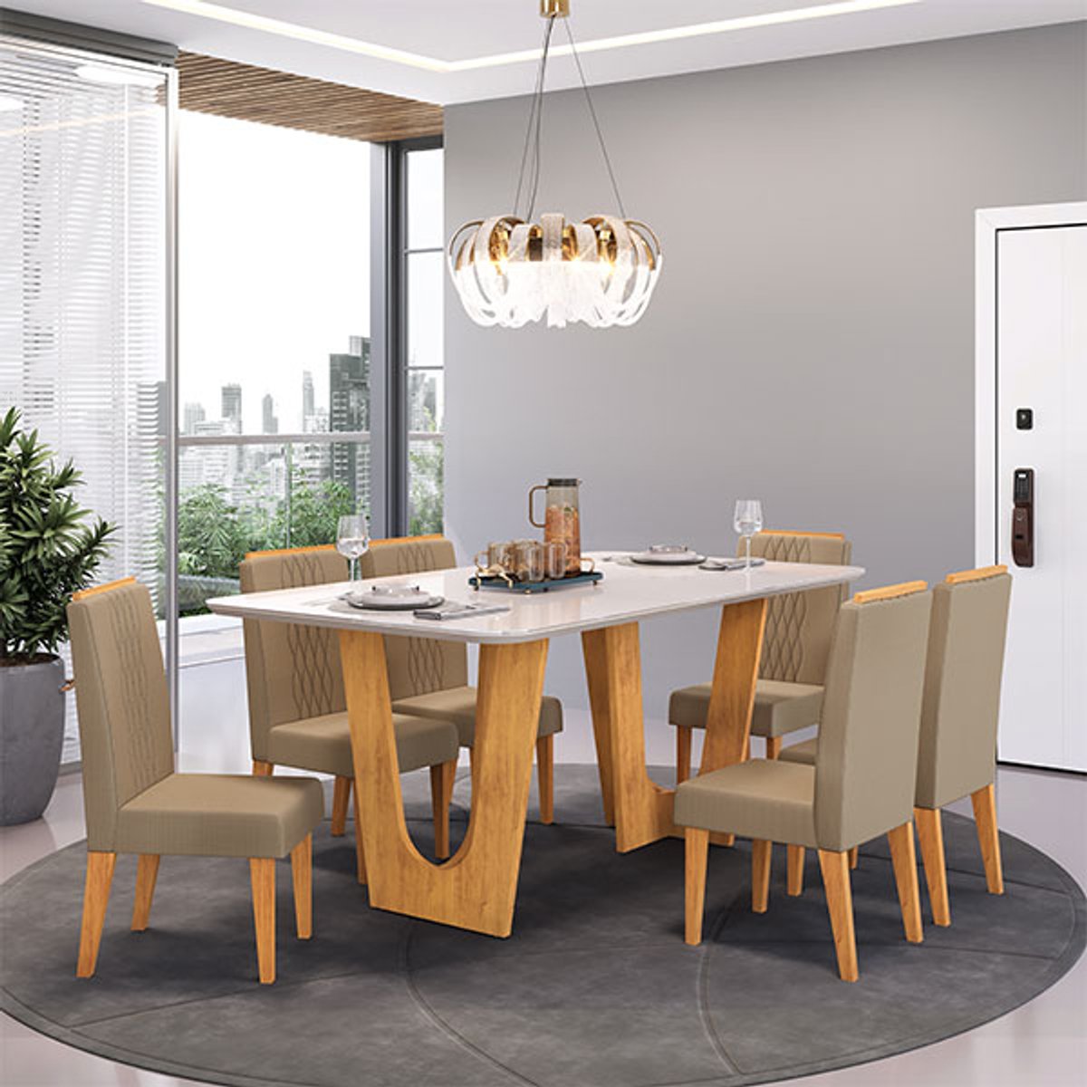 CONJUNTO COMEDOR 1700 CON TAMPO DE VIDRIO NALA 6 SILLAS - 6