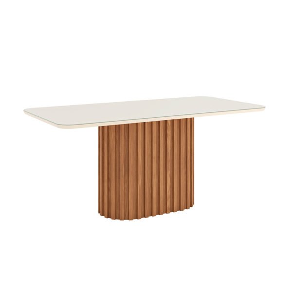 CONJUNTO COMEDOR 1800 CON VIDRIO SOLANA 6 SILLAS ELOA NATURE | OFF WHITE | TAPIZADO CACAO
