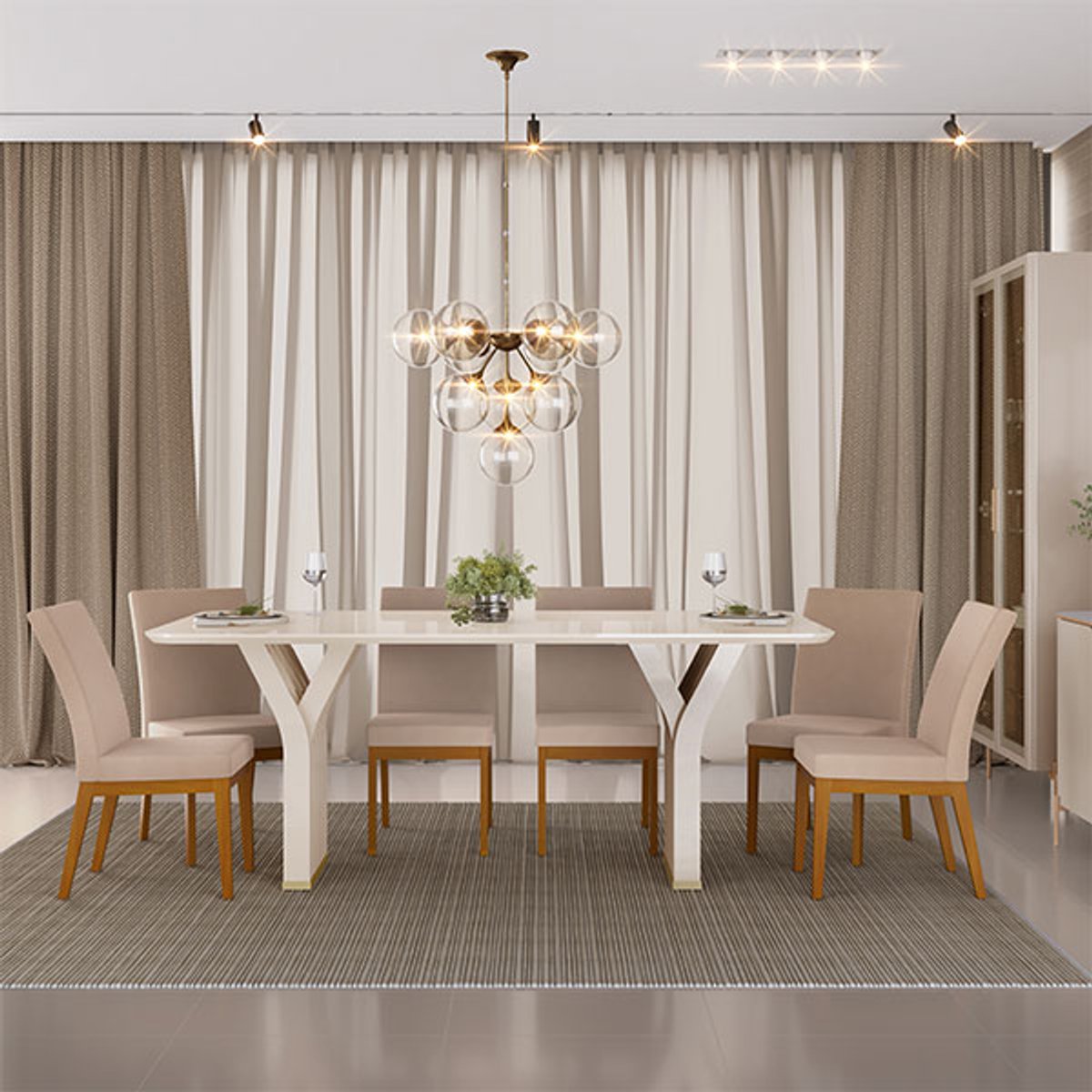 CONJUNTO COMEDOR 1800 CON VIDRIO YARA 6 SILLAS ISADORA MADERA