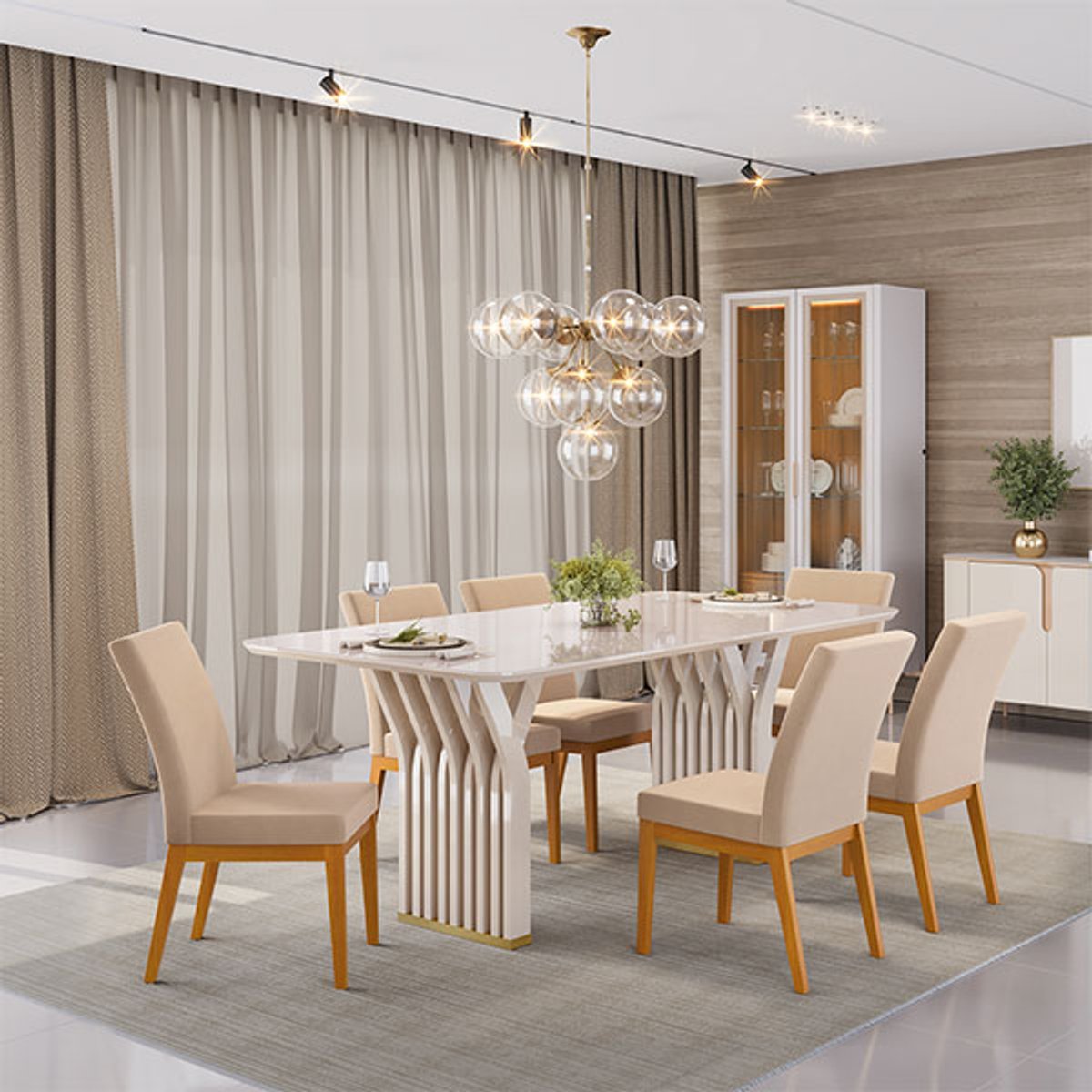 CONJUNTO COMEDOR 1800 CON VIDRIO YARA 6 SILLAS ISADORA MADERA - 4