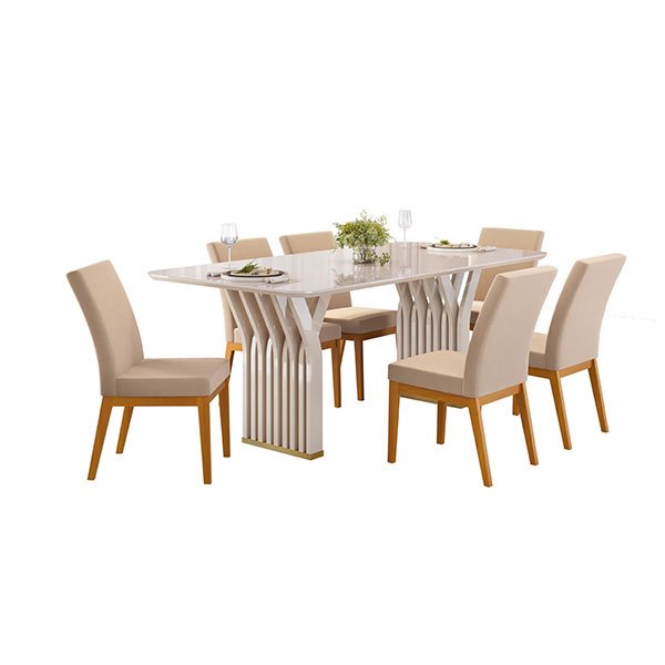 CONJUNTO COMEDOR 1800 CON VIDRIO YARA 6 SILLAS