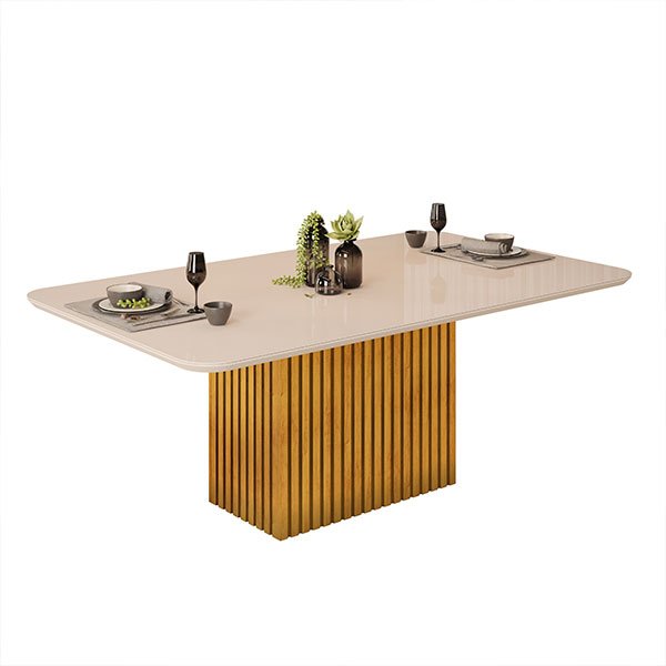 CONJUNTO COMEDOR 2000 CON VIDRIO CANES 8 SILLAS STELA DJ MADERA LINHO|BEGE