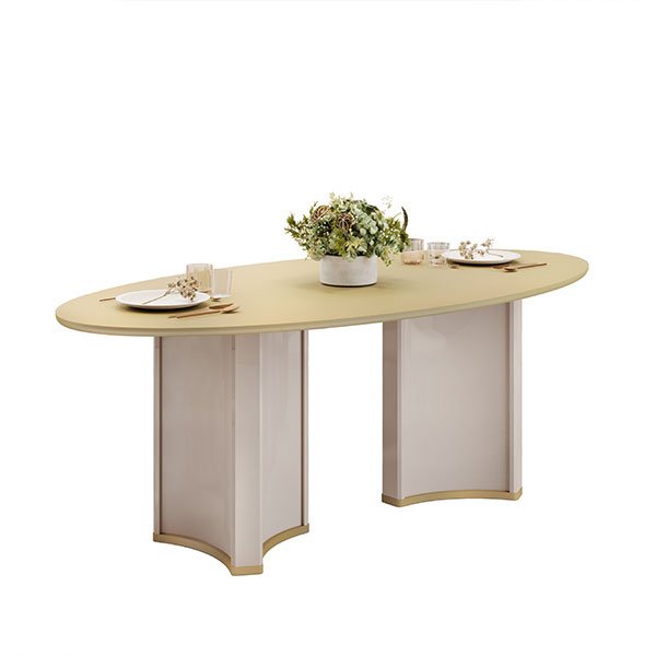 JUEGO COMEDOR 2180 CON TAMPO ORGANICO LIZ 8 SILLAS VITA DJ OFF WHITE/TAMPO ORGANICO DORADO | BOUCLE PÉROLA/TERRACOTA