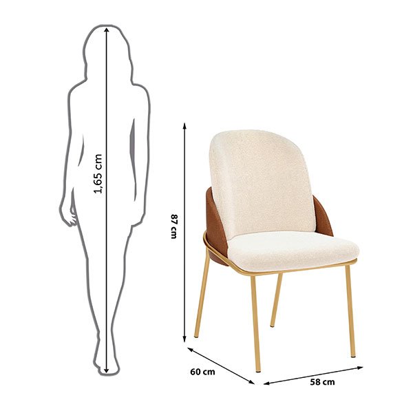 JUEGO COMEDOR 2180 CON TAMPO ORGANICO LIZ 8 SILLAS VITA DJ OFF WHITE/TAMPO ORGANICO DORADO | BOUCLE PÉROLA/TERRACOTA