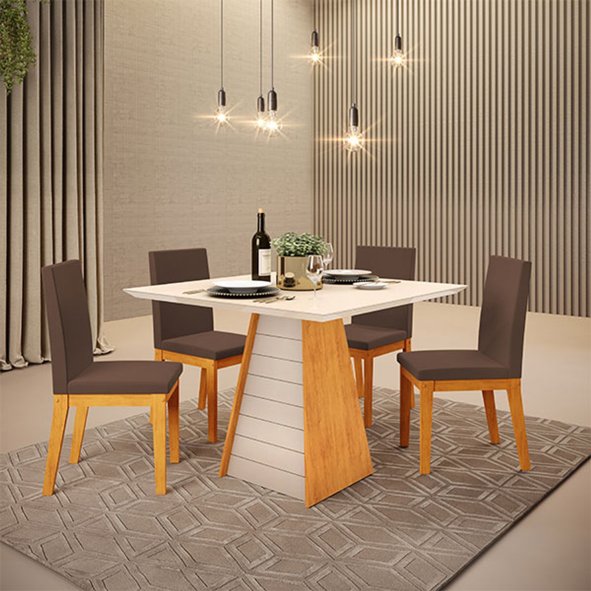 CONJUNTO COMEDOR 900 CON VIDRIO FLER 4 SILLAS