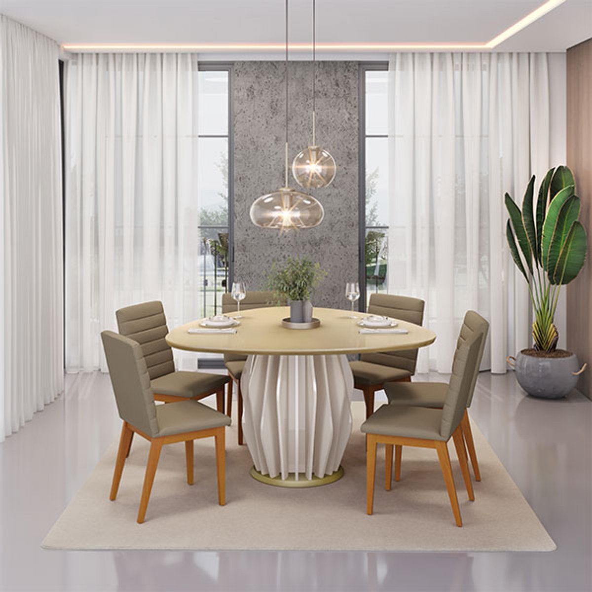 JUEGO COMEDOR CON VIDRIO REDONDO TOKYO 6 SILLAS SOFIA