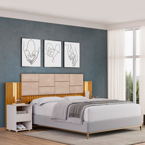 CABECERA 140-200 RIPADA TAPIZADA CON MESITA Y LED ESTER  YPE | BALI | KRAFT