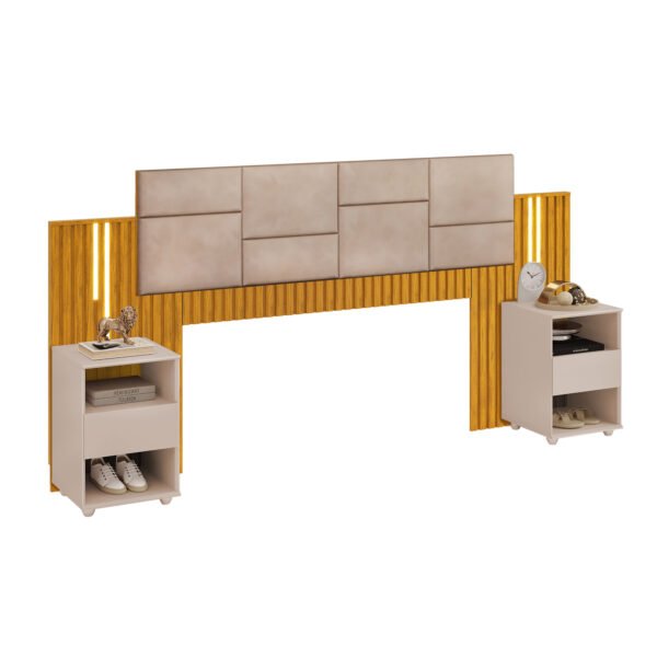 CABECERA 140-200 RIPADA TAPIZADA CON MESITA Y LED ESTER  YPE | BALI | KRAFT