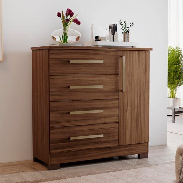 CÓMODA ZAPATERA 1 PUERTA 4 CAJONES NT5185 NOGAL TREND