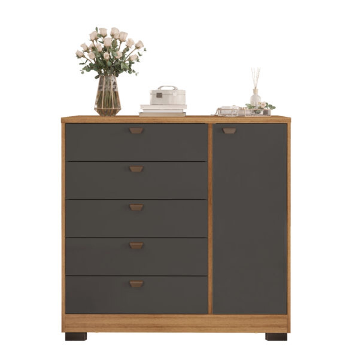 CÓMODA 1 PUERTA 5 CAJONES FERRARA MIEL | GRIS URBANO - 3