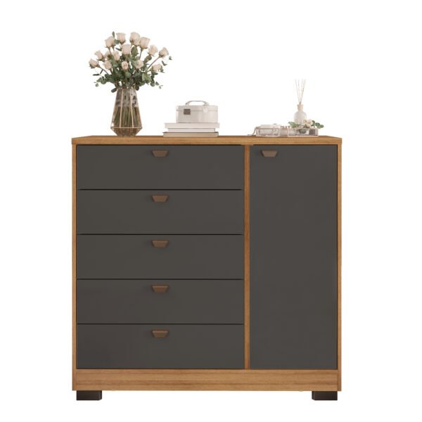 CÓMODA 1 PUERTA 5 CAJONES FERRARA MIEL | GRIS URBANO
