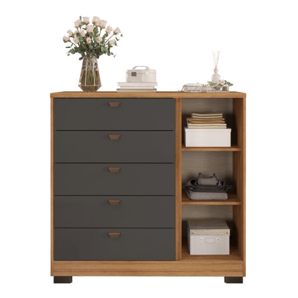 CÓMODA 1 PUERTA 5 CAJONES FERRARA MIEL | GRIS URBANO