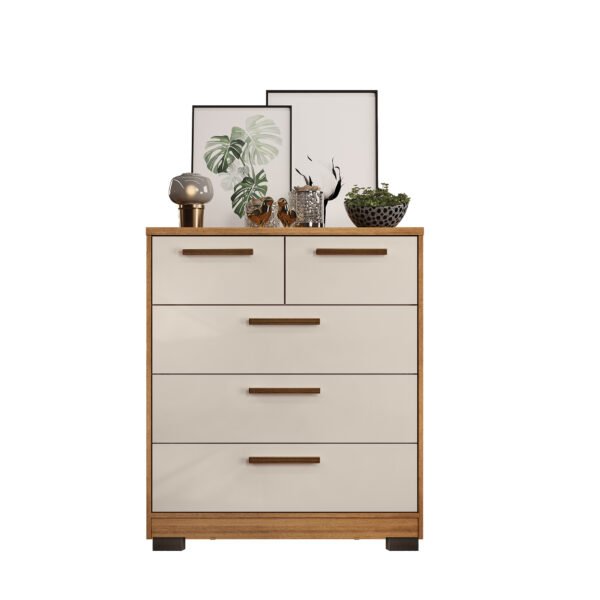 CÓMODA 5 CAJONES REQUINTE MIEL|OFF WHITE