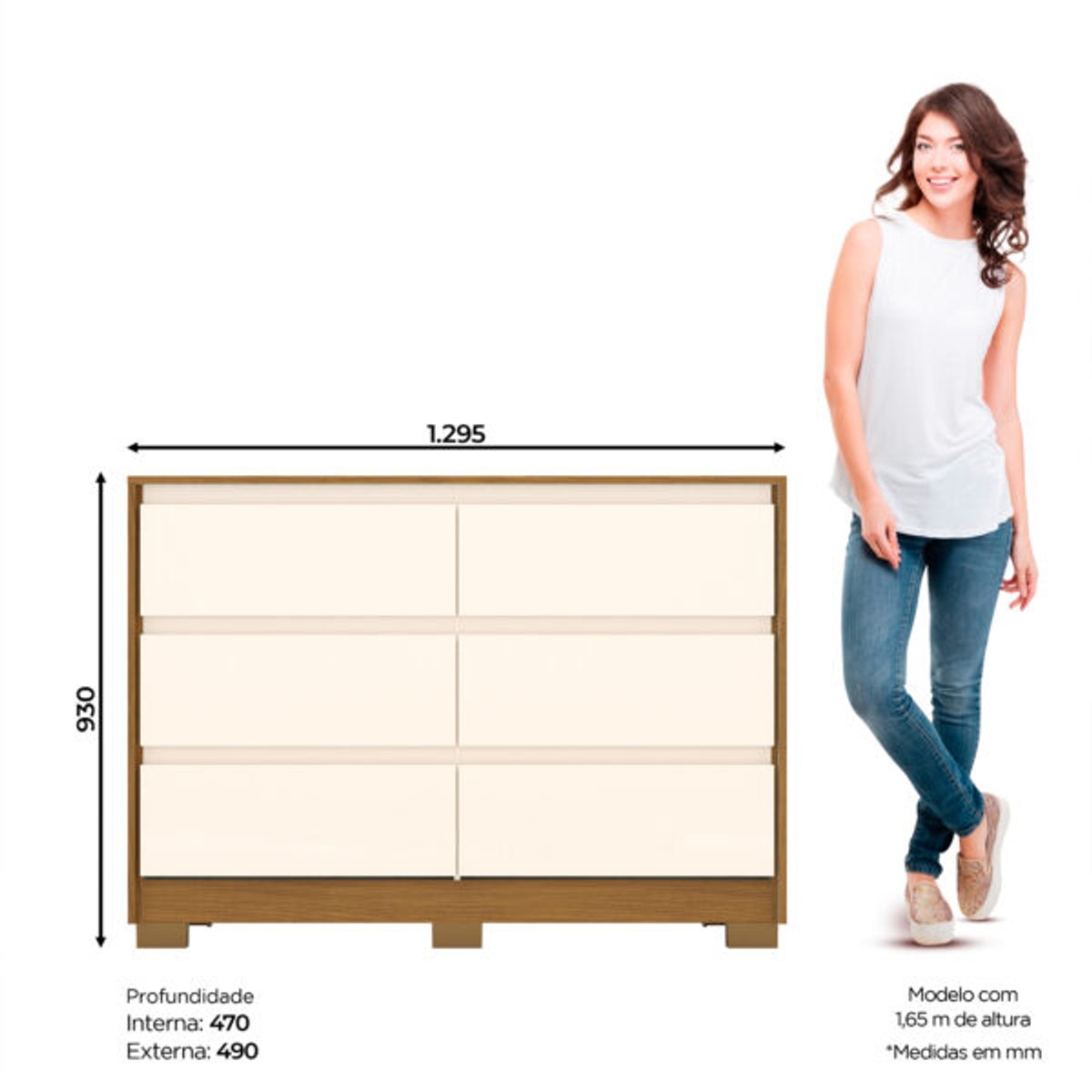  CÓMODA 6 CAJONES RAVENNA D737 NATURE|OFF WHITE - 2