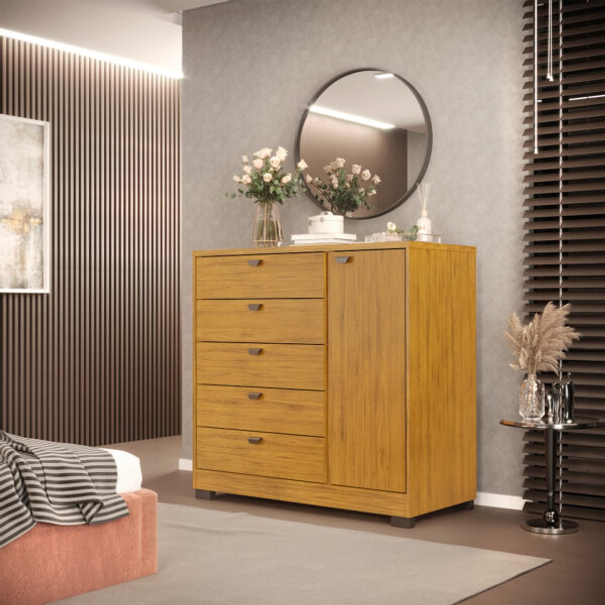 CÓMODA 1 PUERTA 5 CAJONES FERRARA YPE