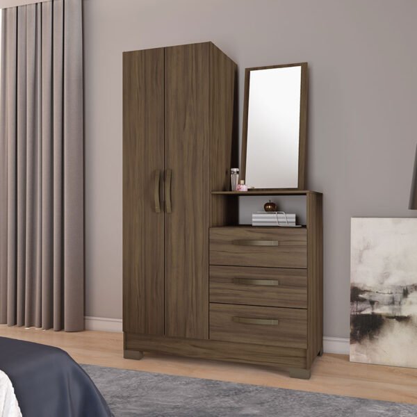 COMODA MULTIUSO 2 PUERTAS 3 CAJONES CON ESPEJO NT5165  NOGAL TREND