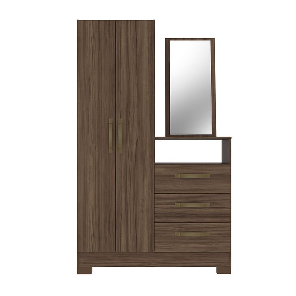 COMODA MULTIUSO 2 PUERTAS 3 CAJONES CON ESPEJO NT5165  NOGAL TREND