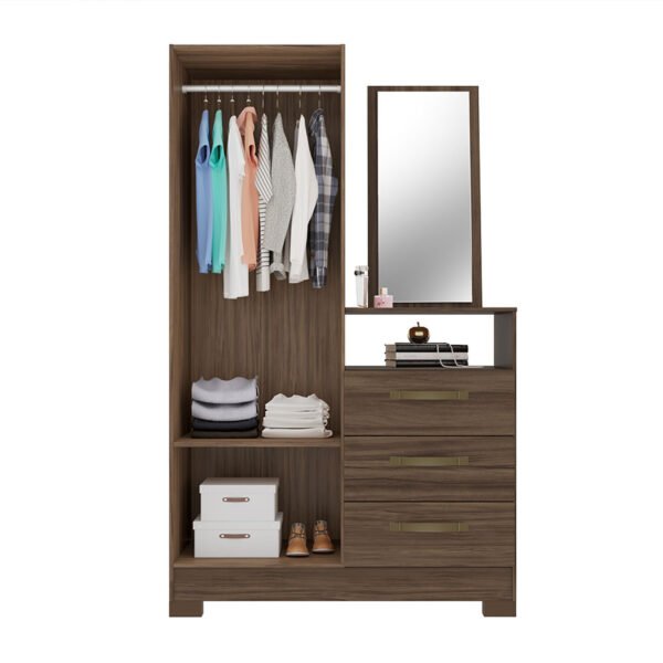 COMODA MULTIUSO 2 PUERTAS 3 CAJONES CON ESPEJO NT5165  NOGAL TREND