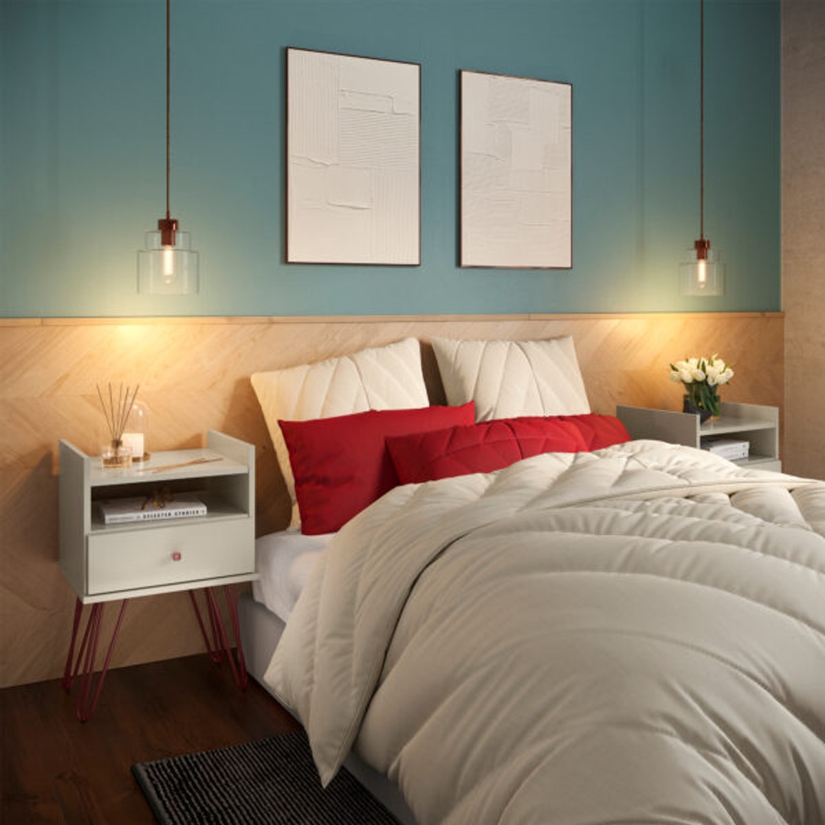 CONJUNTO 2 MESAS 1 CAJÓN DE LUZ BILL OFF WHITE - 3