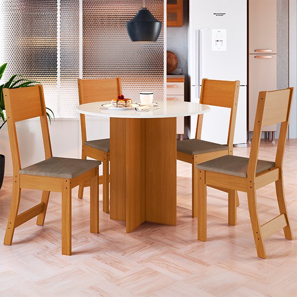 CONJUNTO COMEDOR REDONDO 4 SILLAS ALICE