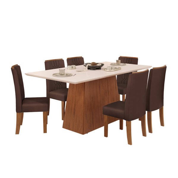 CONJUNTO COMEDOR 1800 CON VIDRIO DULCE 6 SILLAS ZOE CEDRO | OFF WHITE | VELUDO MOCA