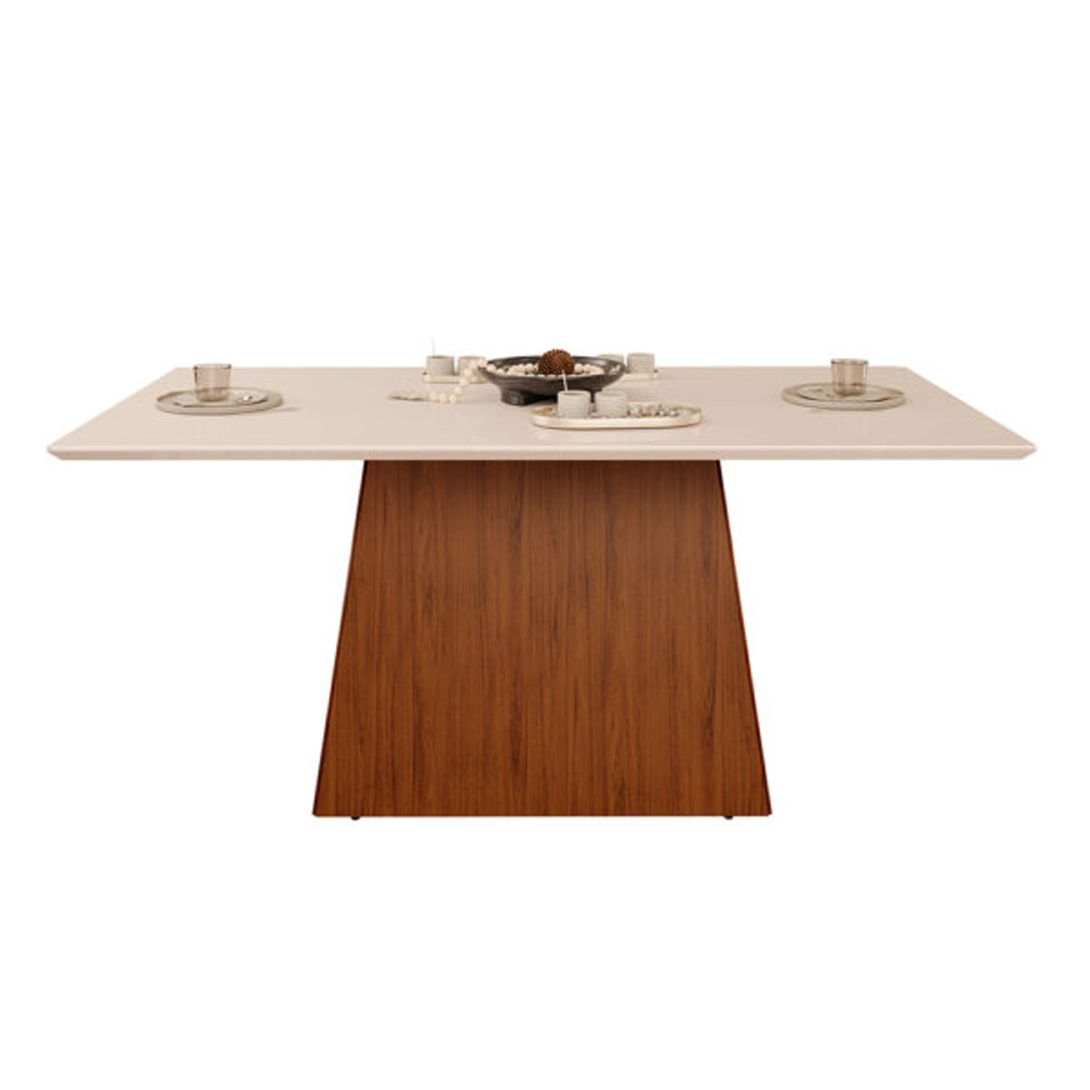 CONJUNTO COMEDOR 1800 CON VIDRIO DULCE 6 SILLAS ZOE CEDRO | OFF WHITE | VELUDO MOCA - 3