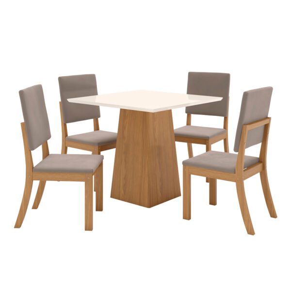 CONJUNTO COMEDOR RECTO SIN VIDRIO DORA 4 SILLAS MILLA HENN NATURE|OFF WHITE MARRON 	