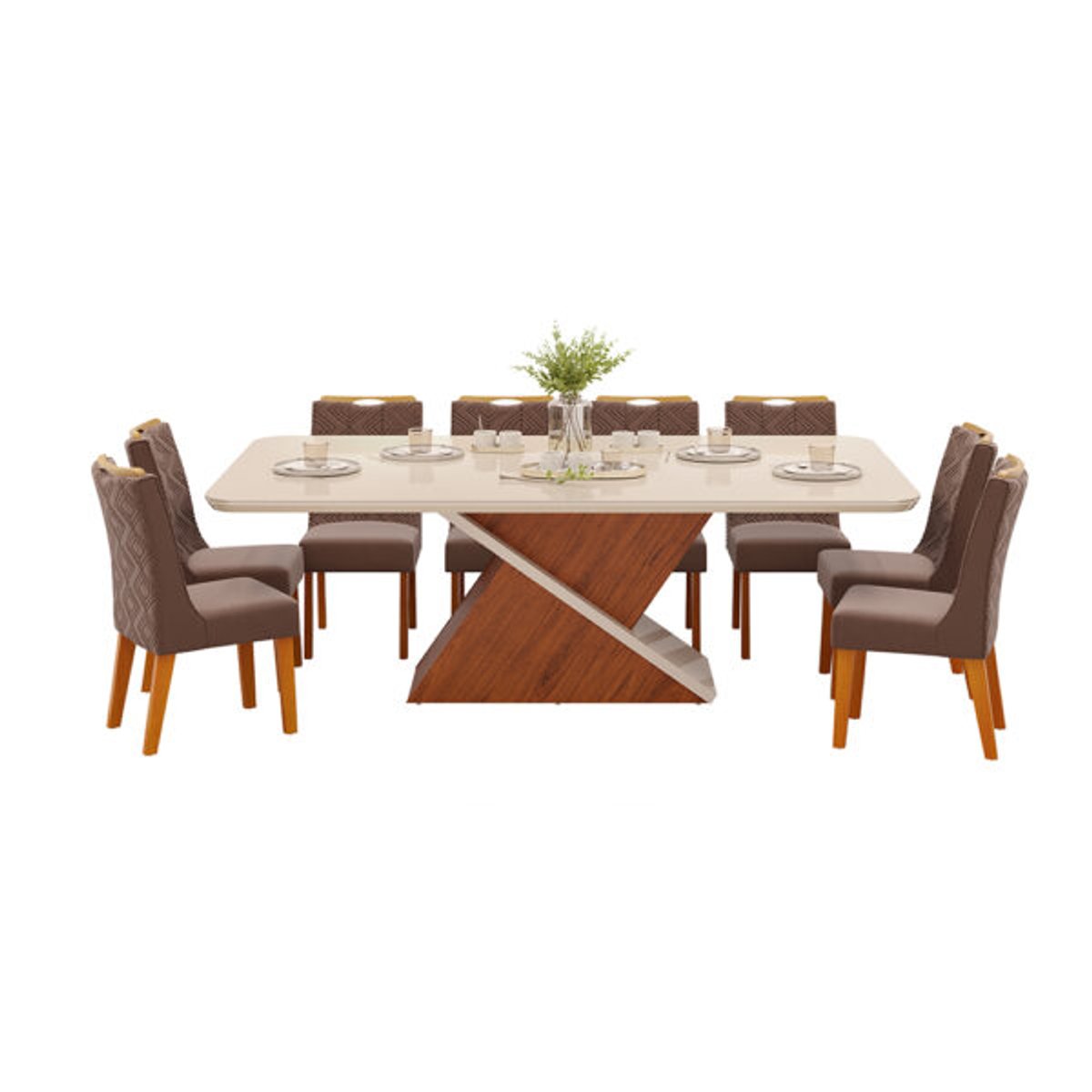 CONJUNTO COMEDOR 2000 CON VIDRIO ZAFIRA 8 SILLAS STELA FREIJO | OFF WHITE | MOCA - 2