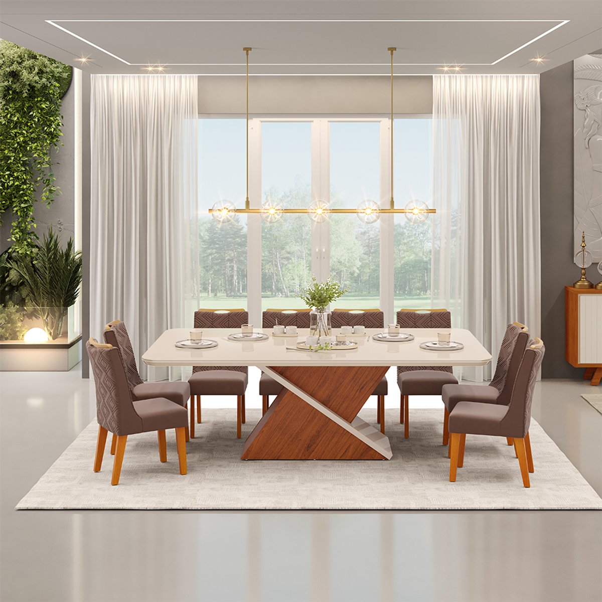 CONJUNTO COMEDOR 2000 CON VIDRIO ZAFIRA 8 SILLAS STELA FREIJO | OFF WHITE | MOCA