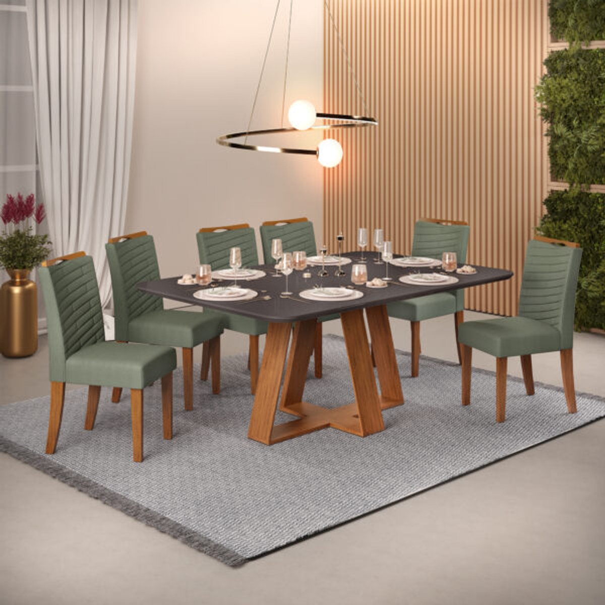 CONJUNTO COMEDOR 1600 CON VIDRIO CELESTE 6 SILLAS - 2