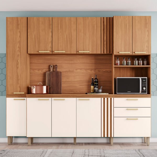  KIT COCINA 11 PUERTAS 2 CAJONES BE400 2.36M CON FONDO NATURE | OFF WHITE