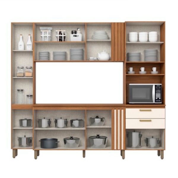  KIT COCINA 11 PUERTAS 2 CAJONES BE400 2.36M CON FONDO NATURE | OFF WHITE