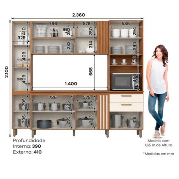  KIT COCINA 11 PUERTAS 2 CAJONES BE400 2.36M CON FONDO NATURE | OFF WHITE