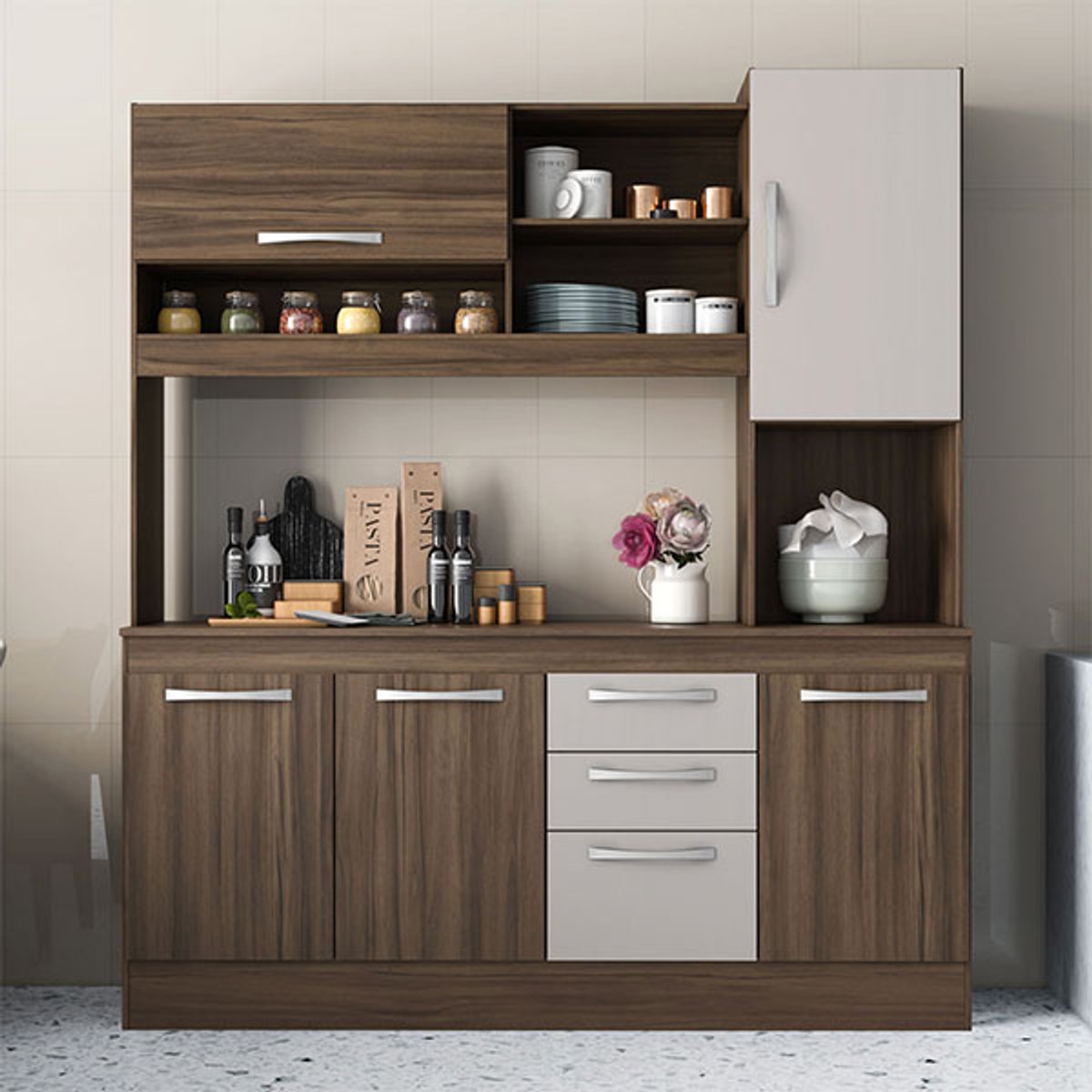 KIT COCINA 5 PUERTAS 3 CAJONES NT3115  NOGAL