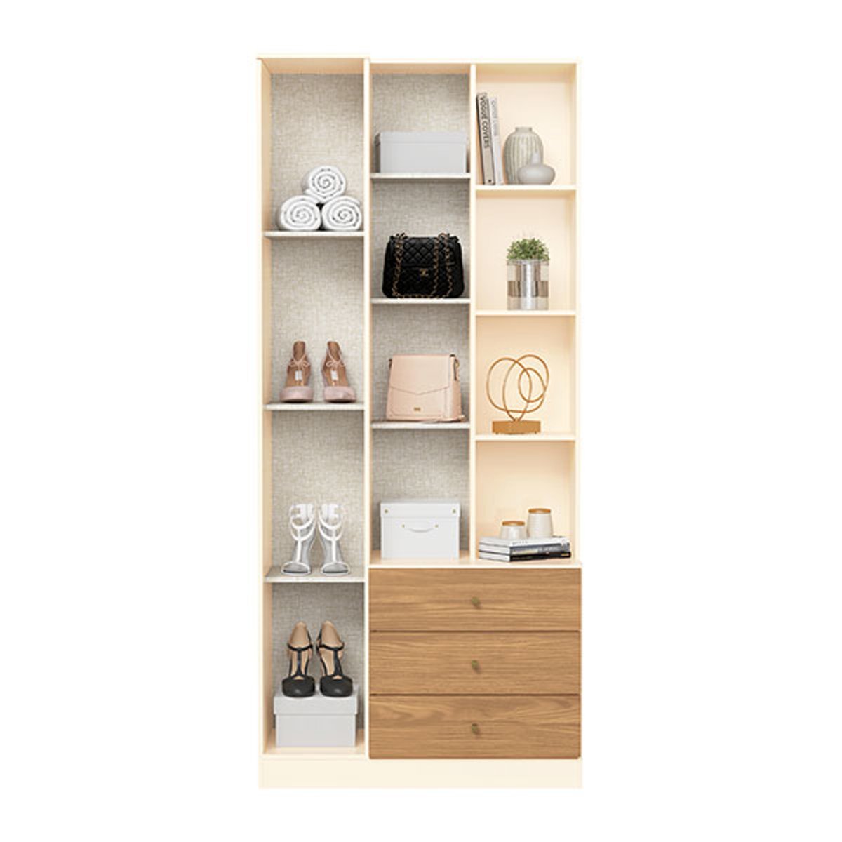 MULTIUSO 1 PUERTA 3 CAJONES CON ESPEJO DOHA OFF WHITE NATURE - 7