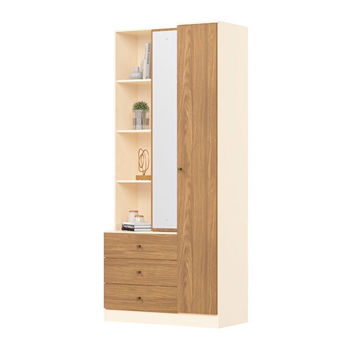 MULTIUSO 1 PUERTA 3 CAJONES CON ESPEJO DOHA OFF WHITE NATURE - 8