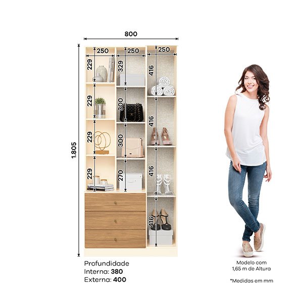 MULTIUSO 1 PUERTA 3 CAJONES CON ESPEJO DOHA OFF WHITE NATURE