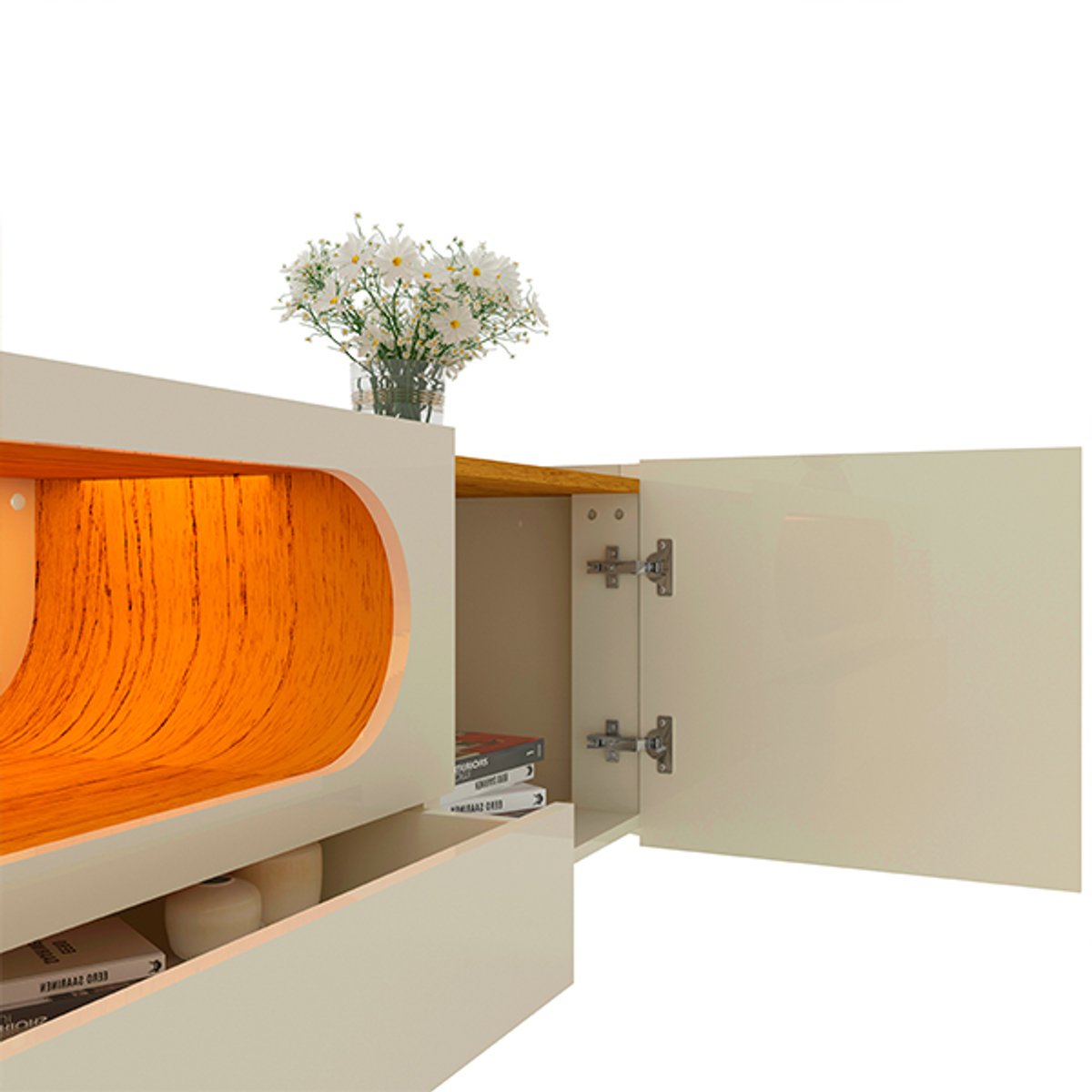 PANEL CON LEDS NOBRE 230 + RACK CON LEDS Y CON PATAS DE VIDRIO NOBRE 210 NATURE | OFF WHITE - 5