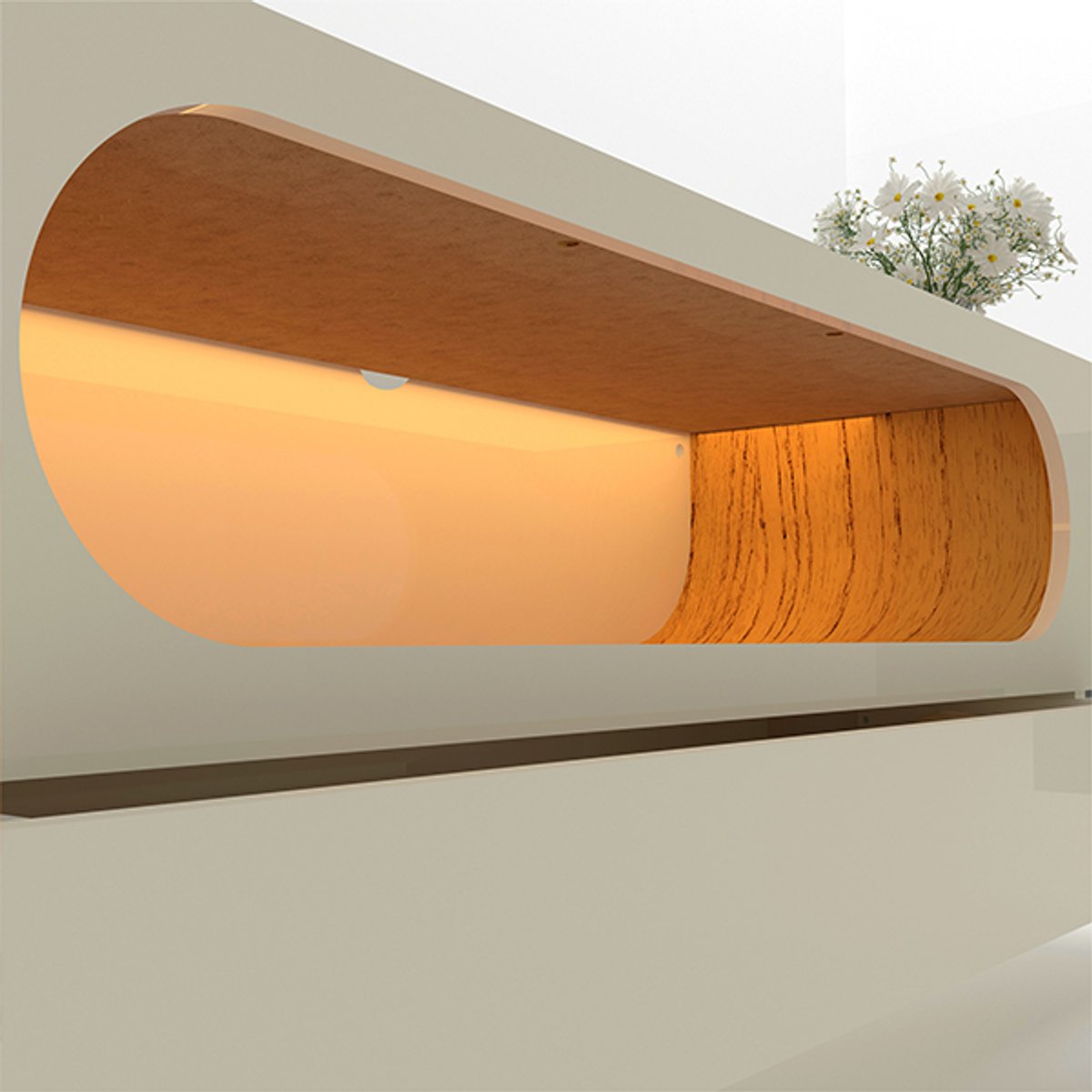 PANEL CON LEDS NOBRE 230 + RACK CON LEDS Y CON PATAS DE VIDRIO NOBRE 210 NATURE | OFF WHITE