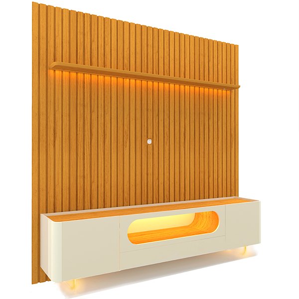 PANEL CON LEDS NOBRE 230 + RACK CON LEDS Y CON PATAS DE VIDRIO NOBRE 210 NATURE | OFF WHITE