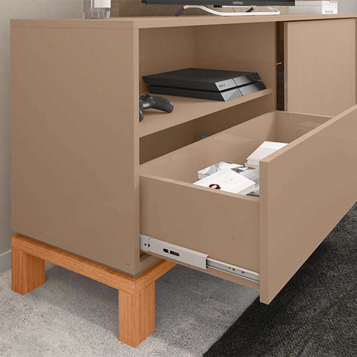 RACK 1 PUERTA 1 CAJÓN DESLIZANTE MONDRIAN 1.5 SUEDE MR|FREIJO - 3